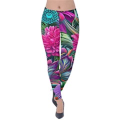 Flowers Nature Spring Blossom Flora Petals Art Velvet Leggings by Pakjumat