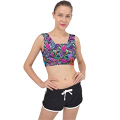 Flowers Nature Spring Blossom Flora Petals Art V-back Sports Bra by Pakjumat