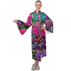 Flowers Nature Spring Blossom Flora Petals Art Maxi Velvet Kimono by Pakjumat