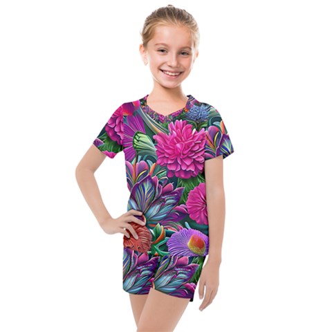 Flowers Nature Spring Blossom Flora Petals Art Kids  Mesh T-shirt And Shorts Set by Pakjumat