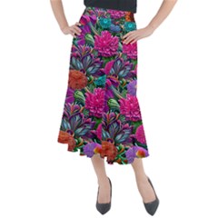 Flowers Nature Spring Blossom Flora Petals Art Midi Mermaid Skirt by Pakjumat