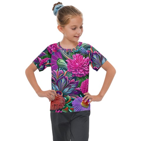 Flowers Nature Spring Blossom Flora Petals Art Kids  Mesh Piece T-shirt by Pakjumat