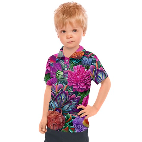 Flowers Nature Spring Blossom Flora Petals Art Kids  Polo T-shirt by Pakjumat