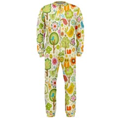 Nature Doodle Art Trees Birds Owl Children Pattern Multi Colored Onepiece Jumpsuit (men) by Pakjumat