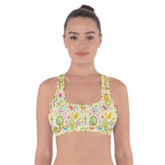 Nature Doodle Art Trees Birds Owl Children Pattern Multi Colored Cross Back Sports Bra by Pakjumat