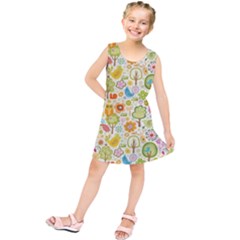 Nature Doodle Art Trees Birds Owl Children Pattern Multi Colored Kids  Tunic Dress by Pakjumat