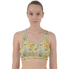 Nature Doodle Art Trees Birds Owl Children Pattern Multi Colored Back Weave Sports Bra by Pakjumat