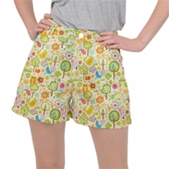 Nature Doodle Art Trees Birds Owl Children Pattern Multi Colored Women s Ripstop Shorts by Pakjumat