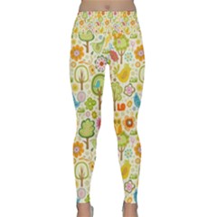 Nature Doodle Art Trees Birds Owl Children Pattern Multi Colored Lightweight Velour Classic Yoga Leggings by Pakjumat