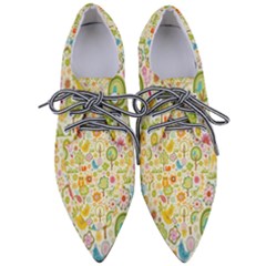 Nature Doodle Art Trees Birds Owl Children Pattern Multi Colored Pointed Oxford Shoes by Pakjumat