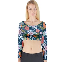 Flowers Flower Flora Nature Floral Background Painting Long Sleeve Crop Top by Pakjumat