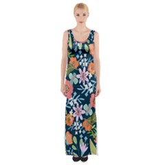 Flowers Flower Flora Nature Floral Background Painting Thigh Split Maxi Dress by Pakjumat