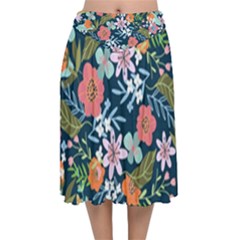 Flowers Flower Flora Nature Floral Background Painting Velvet Flared Midi Skirt by Pakjumat