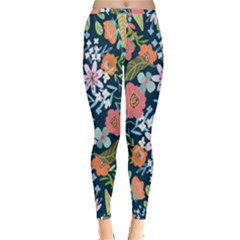 Flowers Flower Flora Nature Floral Background Painting Inside Out Leggings by Pakjumat