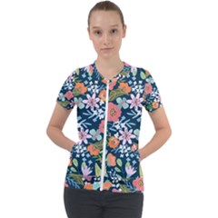 Flowers Flower Flora Nature Floral Background Painting Short Sleeve Zip Up Jacket by Pakjumat