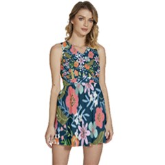 Flowers Flower Flora Nature Floral Background Painting Sleeveless High Waist Mini Dress