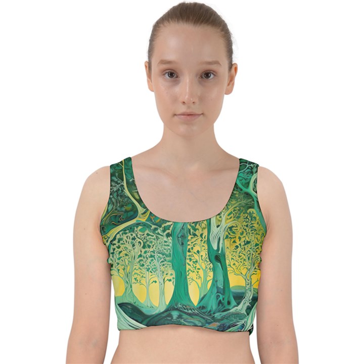 Nature Trees Forest Mystical Forest Jungle Velvet Racer Back Crop Top