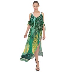 Nature Trees Forest Mystical Forest Jungle Maxi Chiffon Cover Up Dress by Pakjumat