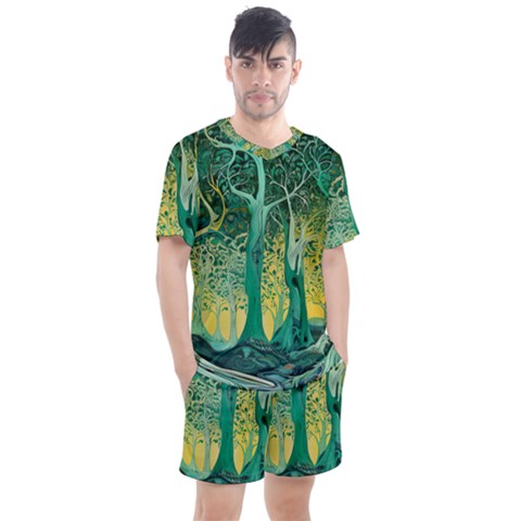 Nature Trees Forest Mystical Forest Jungle Men s Mesh T-shirt And Shorts Set by Pakjumat