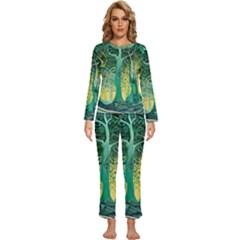 Nature Trees Forest Mystical Forest Jungle Womens  Long Sleeve Lightweight Pajamas Set by Pakjumat