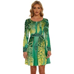 Nature Trees Forest Mystical Forest Jungle Long Sleeve Wide Neck Velvet Dress by Pakjumat