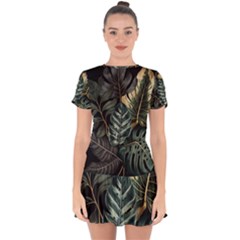 Tropical Leaves Foliage Monstera Nature Home Drop Hem Mini Chiffon Dress by Pakjumat