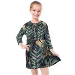 Tropical Leaves Foliage Monstera Nature Home Kids  Quarter Sleeve Shirt Dress