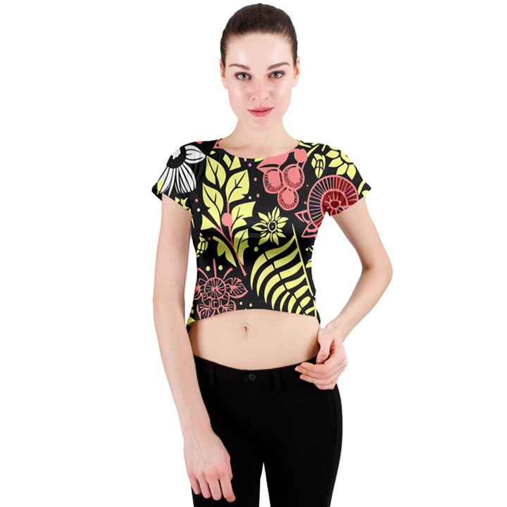 Flower Leaves Floral Flora Nature Crew Neck Crop Top