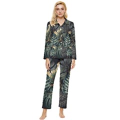 Tropical Leaves Foliage Monstera Nature Home Womens  Long Sleeve Velvet Pocket Pajamas Set by Pakjumat