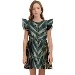 Tropical Leaves Foliage Monstera Nature Home Kids  Winged Sleeve Dress by Pakjumat