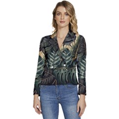 Tropical Leaves Foliage Monstera Nature Home Women s Long Sleeve Revers Collar Cropped Jacket by Pakjumat