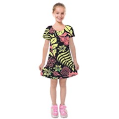 Flower Leaves Floral Flora Nature Kids  Short Sleeve Velvet Dress by Pakjumat