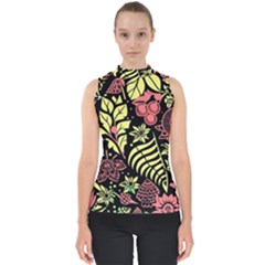 Flower Leaves Floral Flora Nature Mock Neck Shell Top by Pakjumat