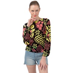 Flower Leaves Floral Flora Nature Banded Bottom Chiffon Top by Pakjumat