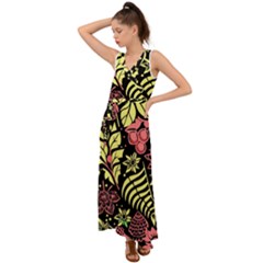 Flower Leaves Floral Flora Nature V-neck Chiffon Maxi Dress by Pakjumat