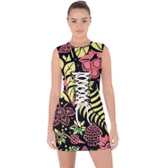 Flower Leaves Floral Flora Nature Lace Up Front Bodycon Dress by Pakjumat