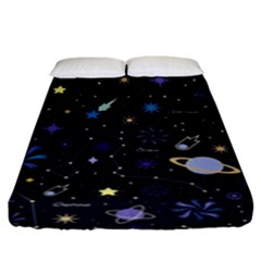 Starry Night  Space Constellations  Stars  Galaxy  Universe Graphic  Illustration Fitted Sheet (king Size) by Pakjumat