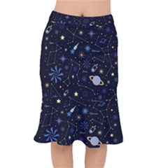 Starry Night  Space Constellations  Stars  Galaxy  Universe Graphic  Illustration Short Mermaid Skirt by Pakjumat