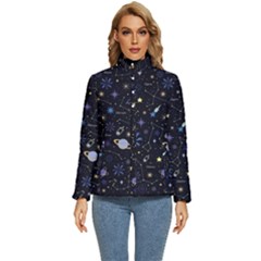 Starry Night  Space Constellations  Stars  Galaxy  Universe Graphic  Illustration Women s Puffer Bubble Jacket Coat by Pakjumat