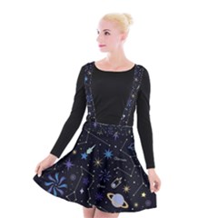 Starry Night  Space Constellations  Stars  Galaxy  Universe Graphic  Illustration Suspender Skater Skirt by Pakjumat