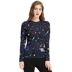 Starry Night  Space Constellations  Stars  Galaxy  Universe Graphic  Illustration Women s Long Sleeve Rash Guard by Pakjumat