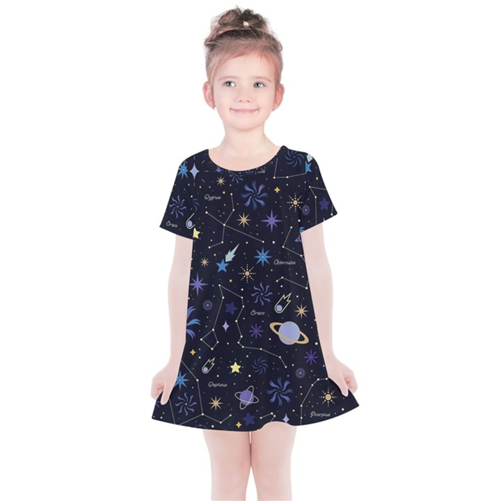 Starry Night  Space Constellations  Stars  Galaxy  Universe Graphic  Illustration Kids  Simple Cotton Dress