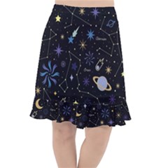 Starry Night  Space Constellations  Stars  Galaxy  Universe Graphic  Illustration Fishtail Chiffon Skirt by Pakjumat