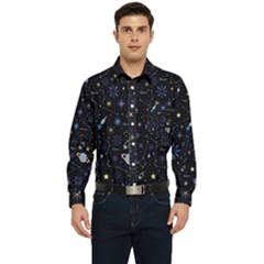 Starry Night  Space Constellations  Stars  Galaxy  Universe Graphic  Illustration Men s Long Sleeve Pocket Shirt  by Pakjumat