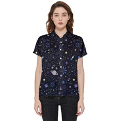 Starry Night  Space Constellations  Stars  Galaxy  Universe Graphic  Illustration Short Sleeve Pocket Shirt by Pakjumat