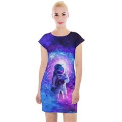 The Cosmonaut Galaxy Art Space Astronaut Cap Sleeve Bodycon Dress by Pakjumat