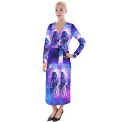 The Cosmonaut Galaxy Art Space Astronaut Velvet Maxi Wrap Dress by Pakjumat