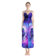 The Cosmonaut Galaxy Art Space Astronaut Button Up Chiffon Maxi Dress by Pakjumat