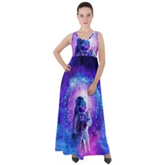 The Cosmonaut Galaxy Art Space Astronaut Empire Waist Velour Maxi Dress by Pakjumat