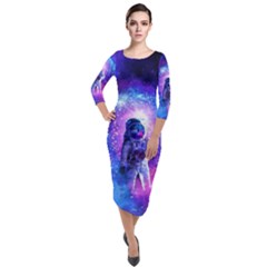 The Cosmonaut Galaxy Art Space Astronaut Quarter Sleeve Midi Velour Bodycon Dress by Pakjumat